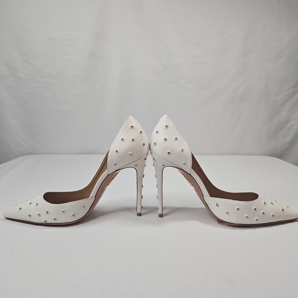 Aquazzura White Stiletto Heels with Studded Embellishments Size 37.5 NWT - Picture 4 of 11